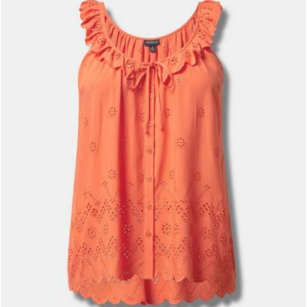 Torrid Eyelet Ruffle Tie Front Tank Top Orange Size 1X